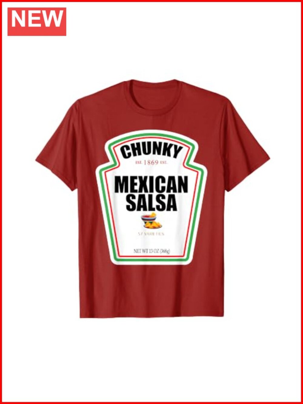 Halloween Chunky Mexican Salsa Bottle Label T-Shirt Novelty Graphic Tee
